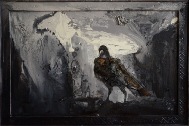 Painting titled "Raven" by Ihor Melnyk, Original Artwork, Acrylic Mounted on Wood Panel