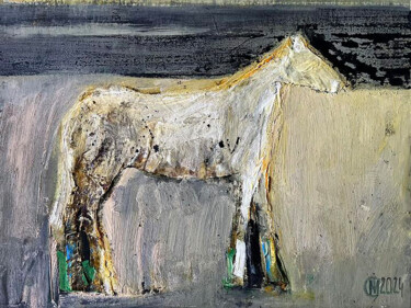 Painting titled "White horse" by Ihor Melnyk, Original Artwork, Oil