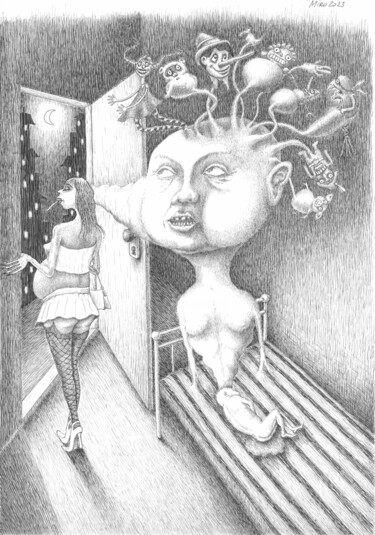 Desenho intitulada "Childhood dreams." por Ihor Miroshnycnenko (Miro), Obras de arte originais, Tinta