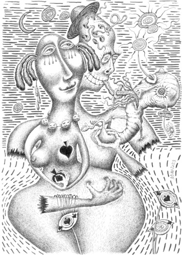 Zeichnungen mit dem Titel "Surrealist Gioconda." von Ihor Miroshnycnenko (Miro), Original-Kunstwerk, Tinte