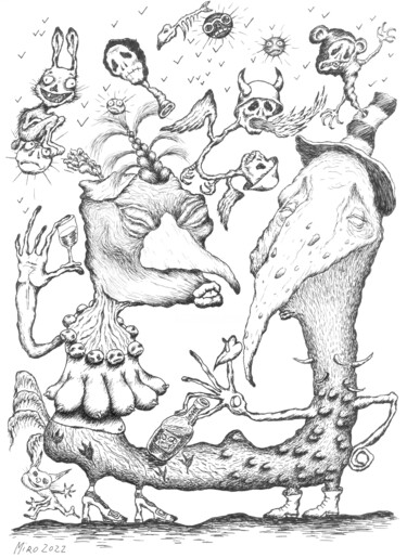 Desenho intitulada "Double headed Kenku." por Ihor Miroshnycnenko (Miro), Obras de arte originais, Tinta