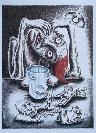 Tekening getiteld "Delirium tremens." door Ihor Miroshnycnenko (Miro), Origineel Kunstwerk, Inkt