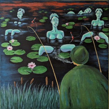 Pittura intitolato "Night fishing." da Ihor Miroshnycnenko (Miro), Opera d'arte originale, Acrilico