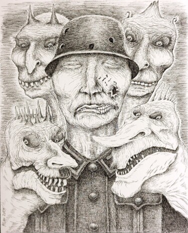 Disegno intitolato "The face of war." da Ihor Miroshnycnenko (Miro), Opera d'arte originale, Inchiostro