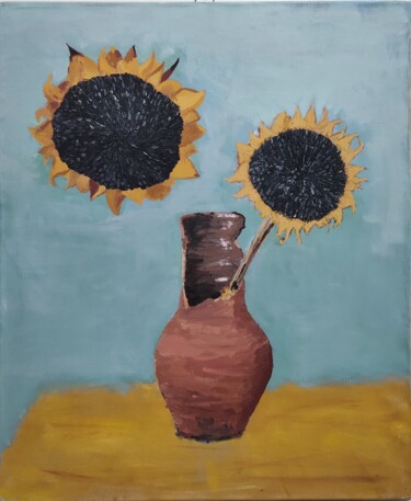 Painting titled ""sunflower#2"" by Ihor Ruban, Original Artwork, Tempera Mounted on Wood Stretcher frame
