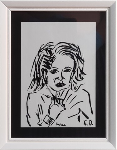 Zeichnungen mit dem Titel "Catherine Deneuve p…" von Ihor Ruban, Original-Kunstwerk, Tinte Auf Andere starre Platte montiert