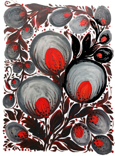 Картина под названием "Серые цветы" - Ihorkacrazy, Подлинное произведение искусства, Акварель
