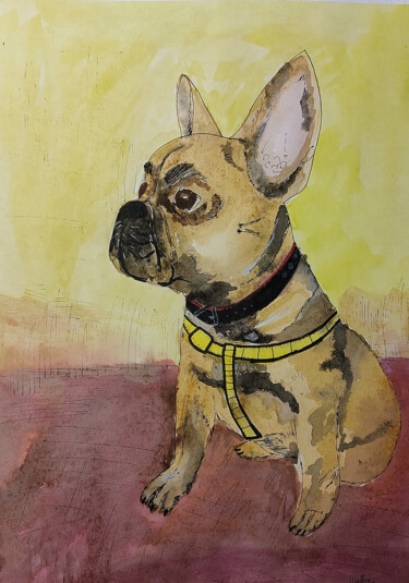 Картина под названием "french bulldog" - Ihorkacrazy, Подлинное произведение искусства, Акварель