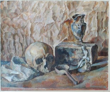 Картина под названием "Натюрморт с черепом" - Игорь Карачевский, Подлинное произведение искусства, Масло