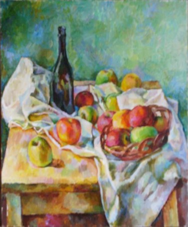 Картина под названием "Натюрморт с яблокам…" - Игорь Карачевский, Подлинное произведение искусства, Масло
