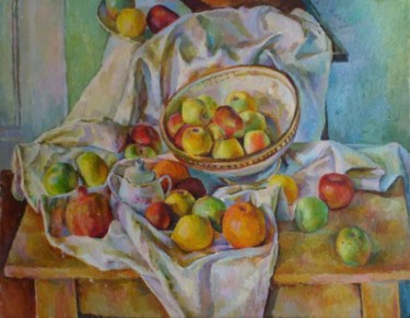 Картина под названием "Натюрморт с яблокам…" - Игорь Карачевский, Подлинное произведение искусства, Масло