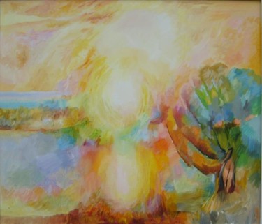 Картина под названием "Заход солнца над оз…" - Игорь Карачевский, Подлинное произведение искусства, Масло