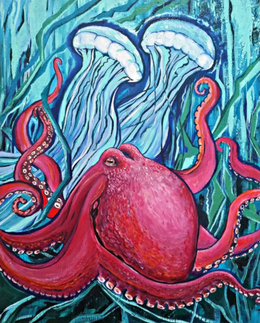 제목이 "Осьминог и медузы"인 미술작품 Vyacheslav Ig로, 원작, 기름 목재 패널에 장착됨
