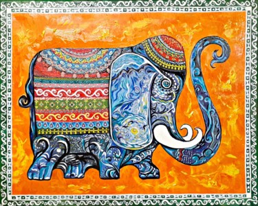 「The elephan」というタイトルの絵画 Vyacheslav Igによって, オリジナルのアートワーク, オイル
