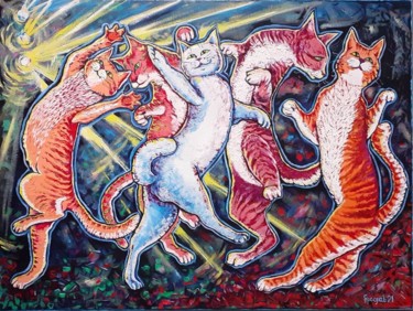 Painting titled "Dancing cats" by Vyacheslav Ig, Original Artwork, Oil
