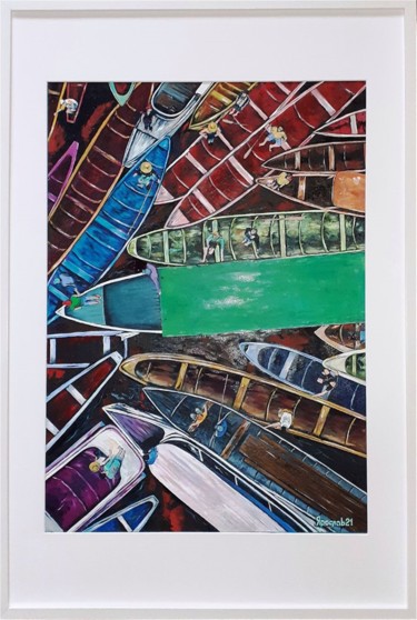Картина под названием "Boats" - Vyacheslav Ig, Подлинное произведение искусства, Масло Установлен на Деревянная панель