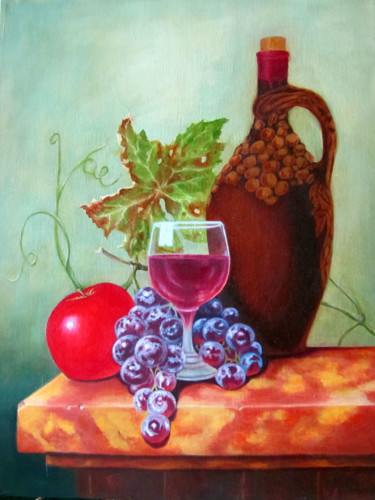 Peinture intitulée "Натюрморт с вином" par Igor Karandov, Œuvre d'art originale, Huile