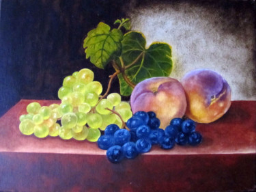 Картина под названием "Натюрморт с персика…" - Игорь Карандов, Подлинное произведение искусства, Масло