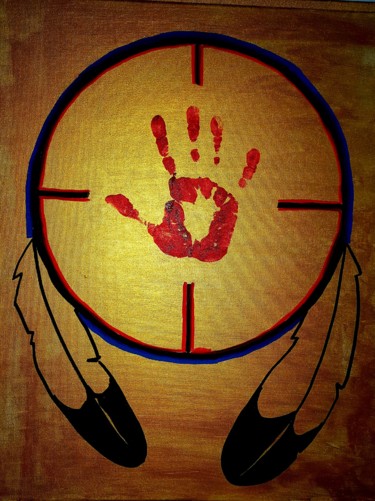 "Red hand shield" başlıklı Tablo Ikce Wicasa tarafından, Orijinal sanat, Akrilik