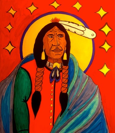 Painting titled "Rez Chief" by Ikce Wicasa, Original Artwork, Acrylic