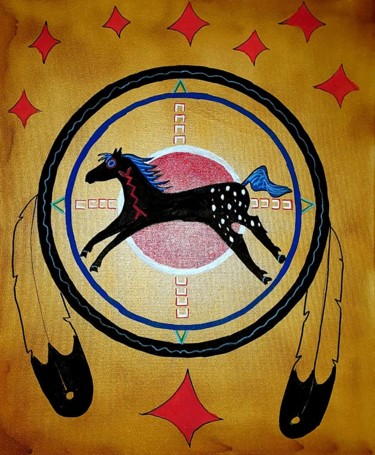 Peinture intitulée "Black spotted horse…" par Ikce Wicasa, Œuvre d'art originale, Acrylique