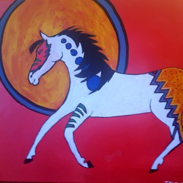 Peinture intitulée "War Horse" par Ikce Wicasa, Œuvre d'art originale, Acrylique