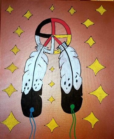 Painting titled "Medicine wheel" by Ikce Wicasa, Original Artwork, Acrylic