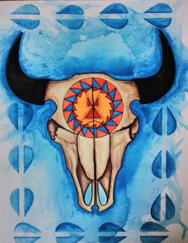Painting titled ""Buffalo skull" by…" by Ikce Wicasa, Original Artwork, Acrylic