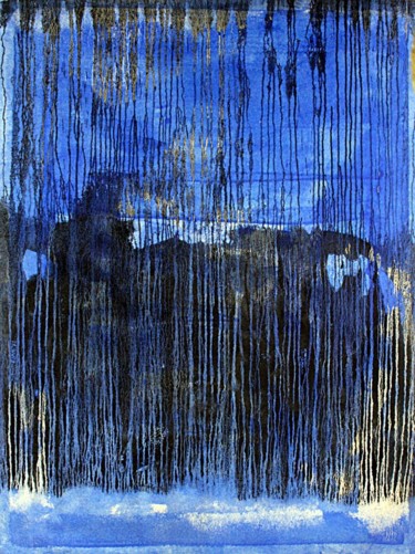Painting titled "Blue Black Rain" by Iker Valle, Original Artwork, Other