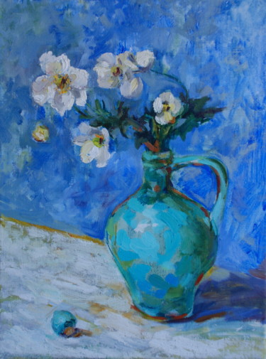 Malerei mit dem Titel "Turquoise blue" von Inna Komarova, Original-Kunstwerk, Öl