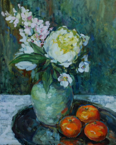 Painting titled "a still life with t…" by Inna Komarova, Original Artwork, Oil