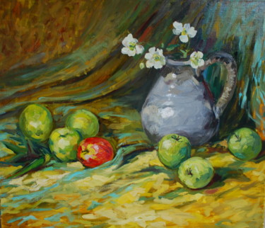 Malerei mit dem Titel "Green apples" von Inna Komarova, Original-Kunstwerk, Öl
