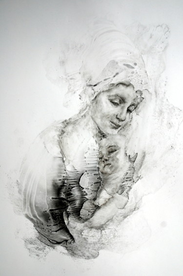 Drawing titled "Mother and child" by Inna Komarova, Original Artwork, Other