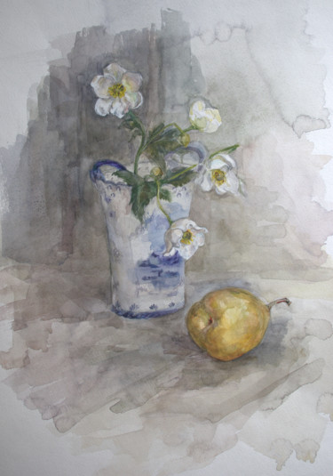 Malerei mit dem Titel "Still life with a p…" von Inna Komarova, Original-Kunstwerk, Aquarell