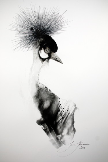 Desenho intitulada "crowned crane" por Inna Komarova, Obras de arte originais, Outro