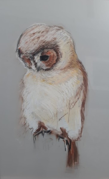 Dessin intitulée "Happy owl" par Inna Komarova, Œuvre d'art originale, Pastel