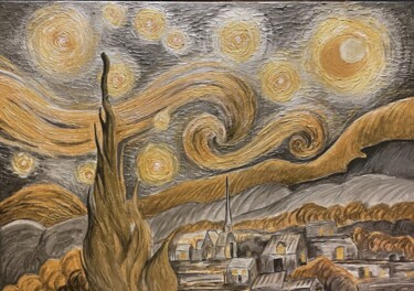 Peinture intitulée "Starry night in gol…" par Ilia Byzov, Œuvre d'art originale, Acrylique