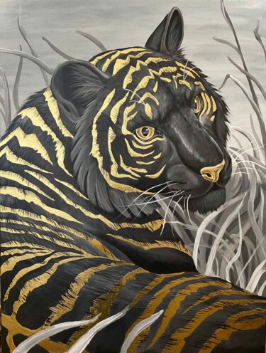 Malerei mit dem Titel "Golden Tiger" von Ilia Byzov, Original-Kunstwerk, Acryl