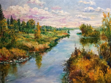 Peinture intitulée "Autumn river" par Ilgiz Murtazin, Œuvre d'art originale, Huile
