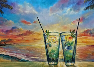 Peinture intitulée "2 mojitos at sunset" par Ilgiz Murtazin, Œuvre d'art originale, Huile