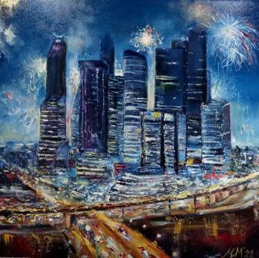Painting titled "The Moscow City" by Ilgiz Murtazin, Original Artwork, Oil Mounted on Wood Stretcher frame