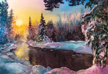 Pintura titulada "Winter end sunrise" por Ilgiz Murtazin, Obra de arte original, Oleo Montado en Bastidor de camilla de made…