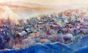 제목이 "Зимний вечер в дере…"인 미술작품 Ilgiz Murtazin로, 원작, 기름 나무 들것 프레임에 장착됨