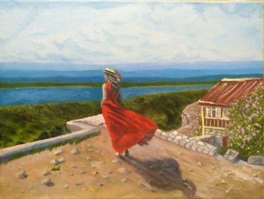 Painting titled "Над Волгой" by Ilia Ivanov, Original Artwork, Oil