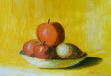 Картина под названием "Натюрморт с яблокам…" - Илья Иванов, Подлинное произведение искусства, Масло