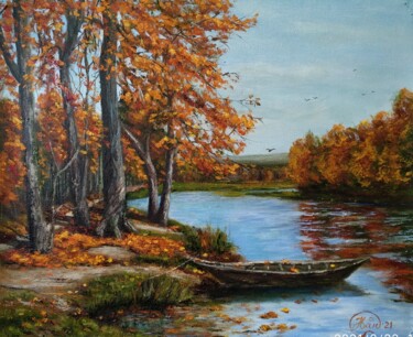 Картина под названием "Осень на реке" - Илья Иванов, Подлинное произведение искусства, Масло Установлен на artwork_cat.