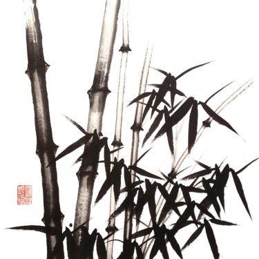 Malerei mit dem Titel "Bamboo forest-Bambo…" von Ilana Shechter, Original-Kunstwerk, Tinte