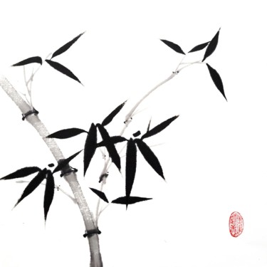 Peinture intitulée "Bamboo branch - Bam…" par Ilana Shechter, Œuvre d'art originale, Encre