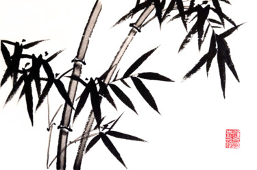 Peinture intitulée "Two bamboo branches…" par Ilana Shechter, Œuvre d'art originale, Encre