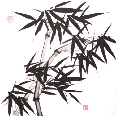 Pintura intitulada "Two bamboos with a…" por Ilana Shechter, Obras de arte originais, Tinta